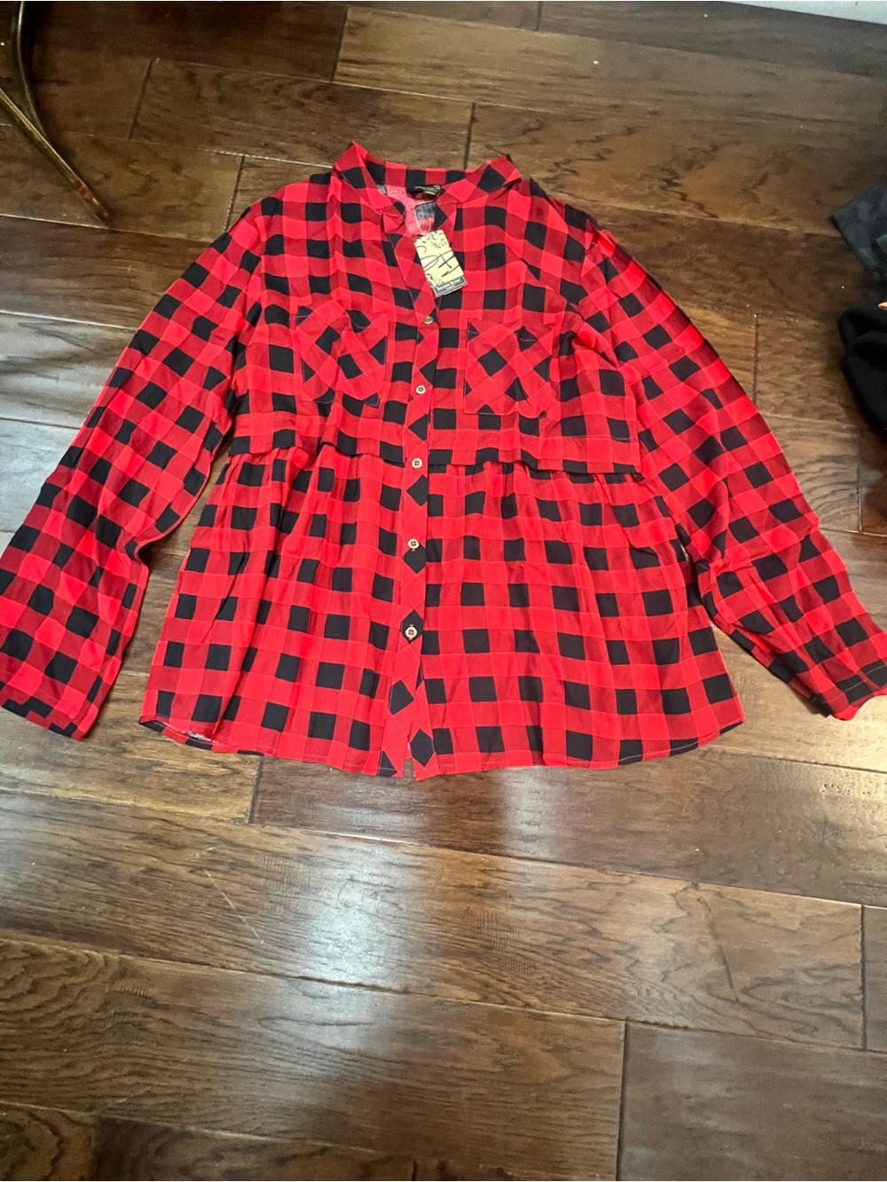 Red & Black Buffalo Plaid Button-Up Top